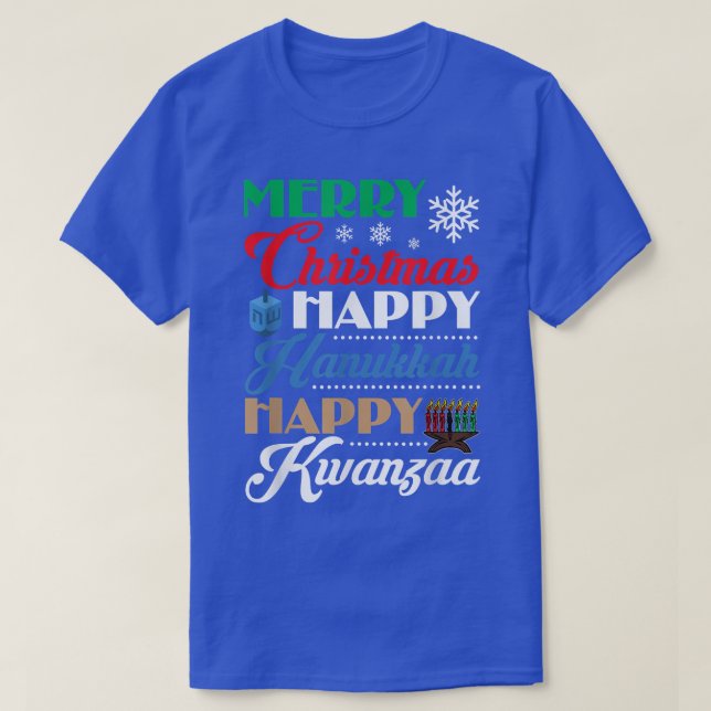 Camiseta Feliz Navidad Feliz Hanukkah Feliz Kwanzaa (Diseño del anverso)