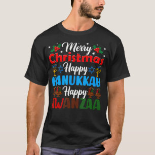 Camiseta Feliz Navidad Feliz Hanukkah Judío Feliz Kwanza