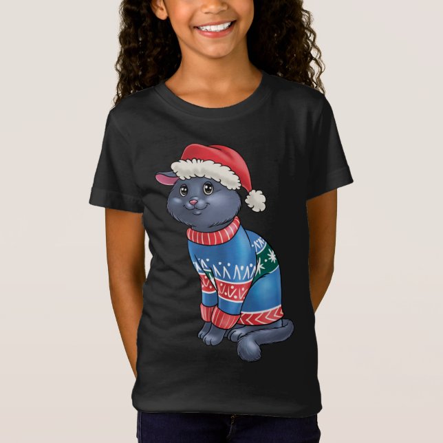 Camiseta Feliz Navidad Feliz Navidad Navidad Gato Santa Gat (Anverso)