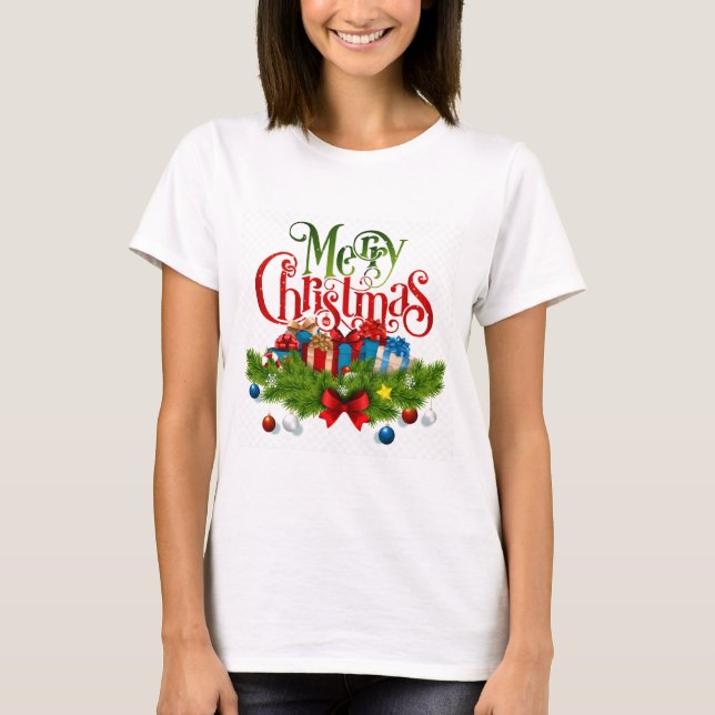 Camiseta Feliz Navidad, festivo y colorido, (Anverso)