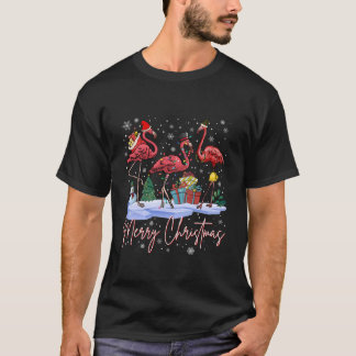 Camiseta Feliz Navidad Flamenco Sombrero de Santa Luces de