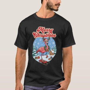 Camiseta Feliz Navidad Flamenco Sombrero de Santa Trineo