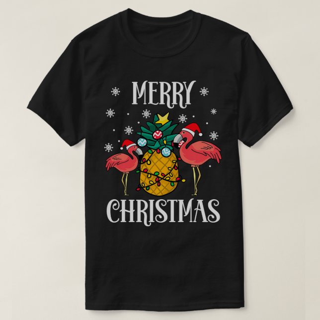 Camiseta Feliz Navidad Flamingo Pineapple Cute Holiday (Diseño del anverso)