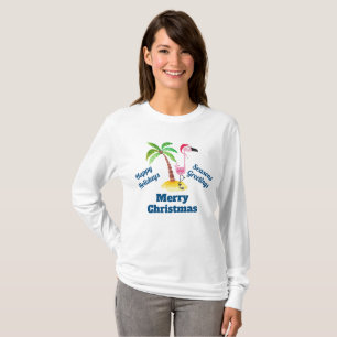 Camiseta Feliz Navidad Flamingo Rosa en Santa Hat