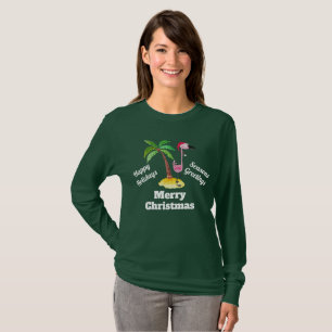 Camiseta Feliz Navidad Flamingo Rosa en Santa Hat