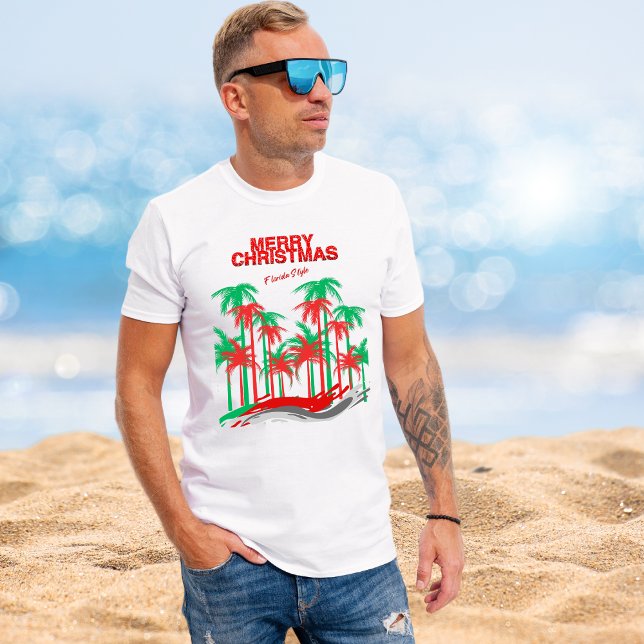 Camiseta Feliz Navidad Florida Estilo Rojo Palmeras Verdes (Subido por el creador)