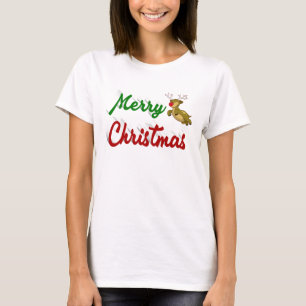 Camiseta Feliz Navidad Flying Reindeer guión verde rojo