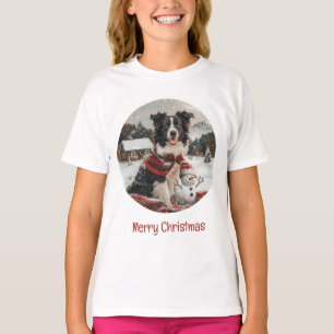 Camiseta Feliz Navidad Frontera Collie Dog Snowman