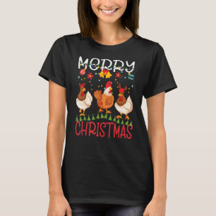 Camiseta Feliz Navidad Gallina iluminada Santa Hat niños na