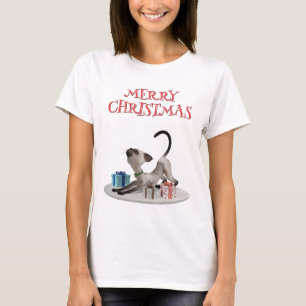 Camiseta Feliz Navidad. Gato con regalos