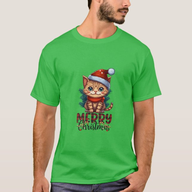 Camiseta Feliz Navidad, gato Navidad (Anverso)
