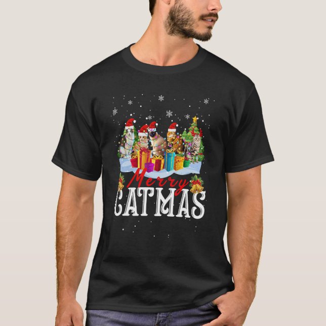 Camiseta Feliz Navidad Gato Navidad Matanza Familia Cristo  (Anverso)