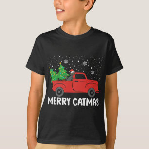 Camiseta Feliz Navidad Gato negro y Árbol de Navidad Truco 