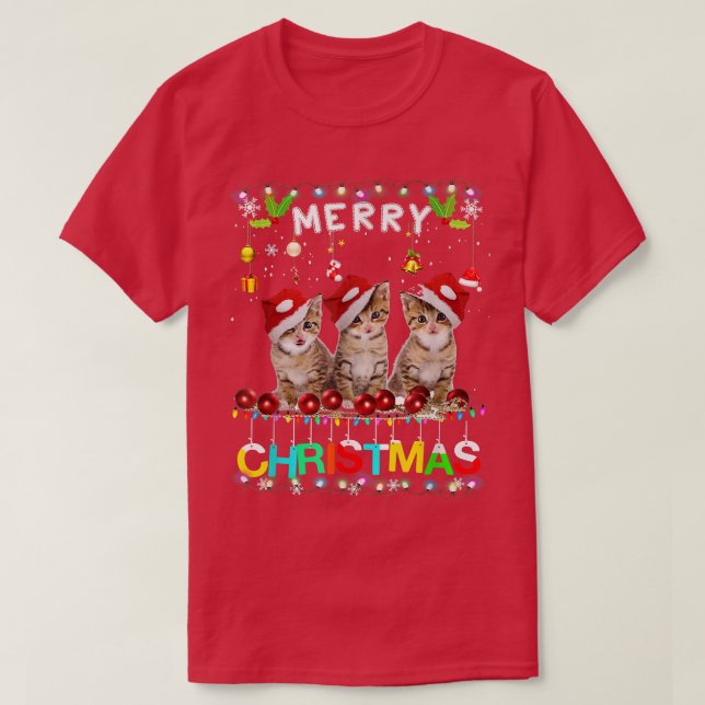 Camiseta Feliz Navidad Gatos Santa Hat Encendido Navidad Gr (Diseño del anverso)