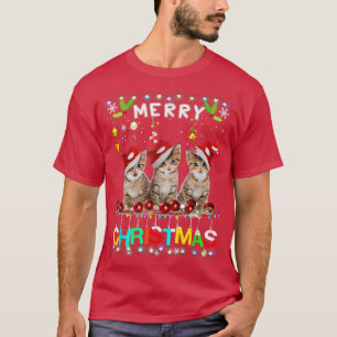 Camiseta Feliz Navidad Gatos Santa Hat Encendido Navidad Gr