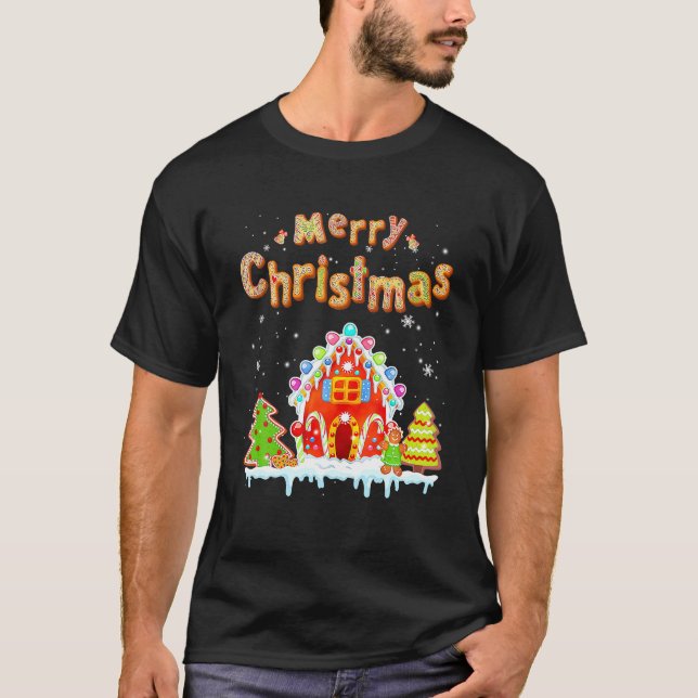 Camiseta Feliz Navidad Gingerbread House Baking Candy (Anverso)