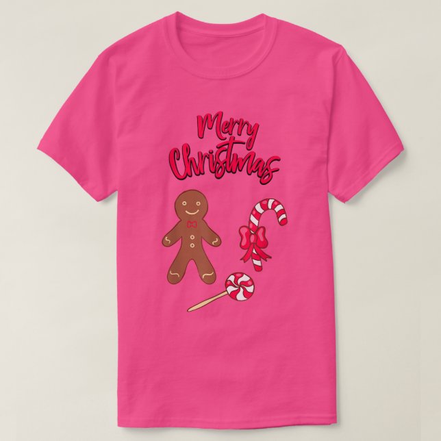 Camiseta Feliz Navidad Gingerbread man Bakery Candy cane (Diseño del anverso)