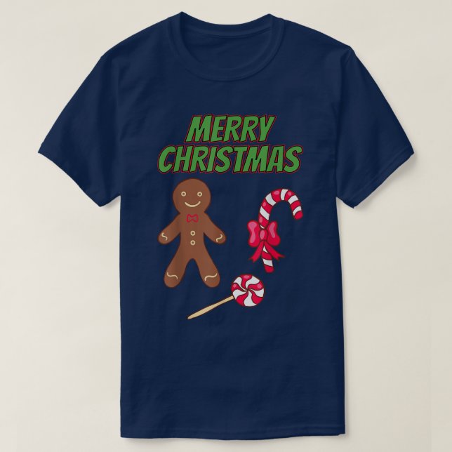 Camiseta Feliz Navidad Gingerbread man Bakery Candy cane (Diseño del anverso)