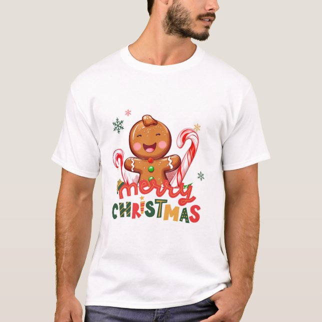 Camiseta Feliz Navidad Gingerbread y Candy Cane (Anverso)