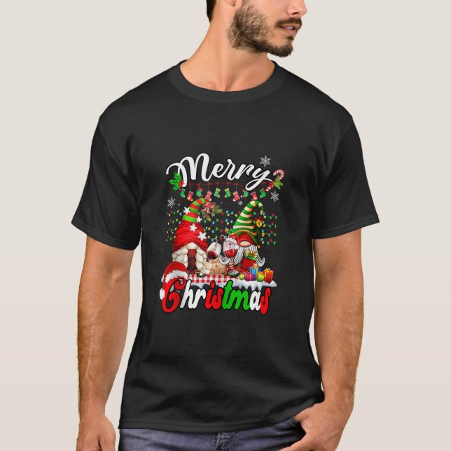 Camiseta Feliz Navidad Gnomes Vino Familia Vidrio Plaid Xma (Anverso)
