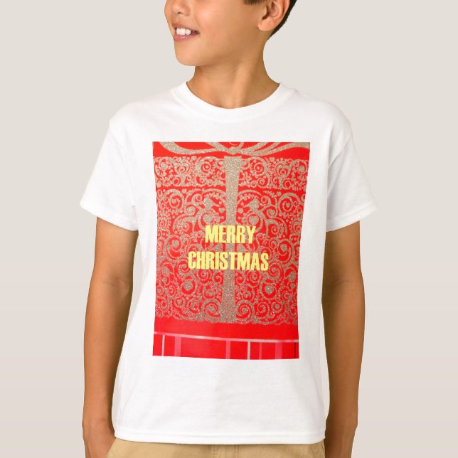 Camiseta Feliz Navidad Golden Red Nieve Purpurina Corazón A (Anverso)