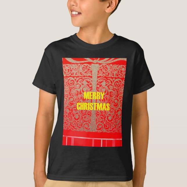 Camiseta Feliz Navidad Golden Red Nieve Purpurina Corazón A (Anverso)