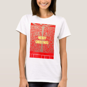 Camiseta Feliz Navidad Golden Red Snow Hearts