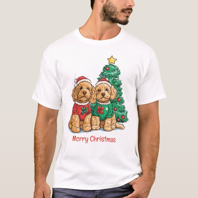 Camiseta Feliz Navidad Goldendoodle Dogs (Anverso)