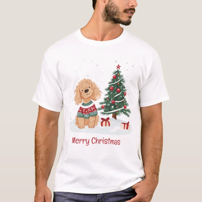 Camiseta Feliz Navidad Goldendoodle Perro (Anverso)