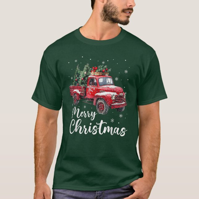 Camiseta Feliz Navidad Gracioso Árbol de Navidad Camión Roj (Anverso)