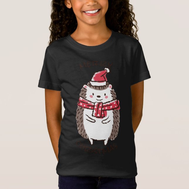 Camiseta Feliz Navidad Gracioso Cute Hedgehog Santa Hat Sta (Anverso)