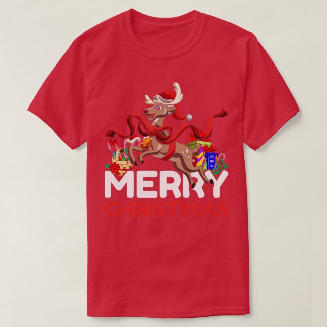 Camiseta Feliz Navidad Gracioso reno (Diseño del anverso)