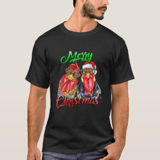 Camiseta Feliz Navidad Graciosos Roosters cultivando carne 