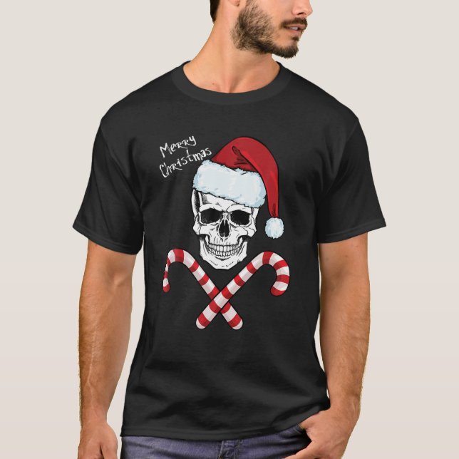 Camiseta Feliz Navidad Guay Skeleton Skull Gorra Santa Cand (Anverso)