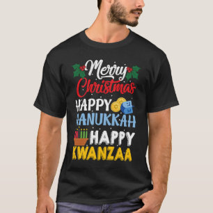 Camiseta Feliz Navidad Hanukkah Kwanzaa