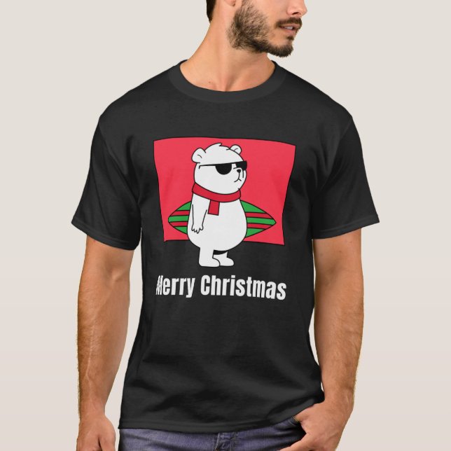 Camiseta Feliz Navidad Hawái Surfing Polar Bear (Anverso)