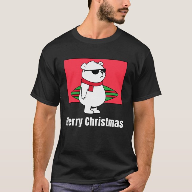 Camiseta Feliz Navidad Hawái Surfing Polar Bear (Anverso)