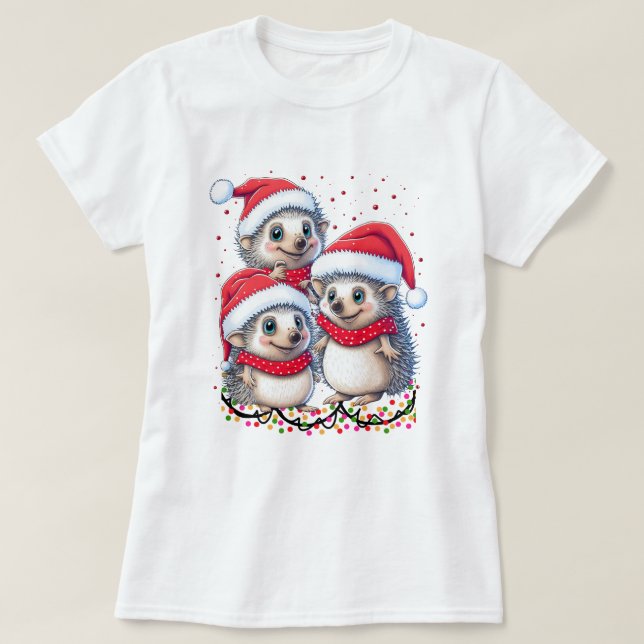 Camiseta Feliz Navidad Hedgehog Adorable Regalos de Navidad (Diseño del anverso)