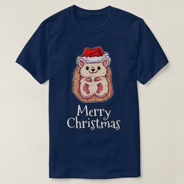 Camiseta Feliz Navidad Hedgehog Santas Gorra Hedgehog (Diseño del anverso)