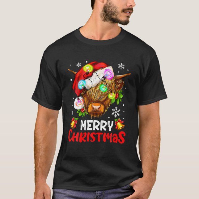 Camiseta Feliz Navidad Highland Cow Western Santa Hat Xma (Anverso)