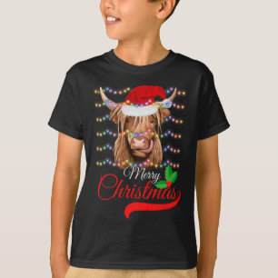 Camiseta Feliz Navidad Highland Cow Western Santa Hat Xma