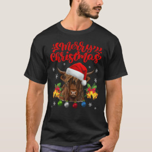 Camiseta Feliz Navidad Highland Cow Western Santa Hat Xma