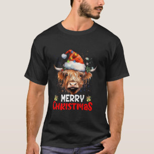 Camiseta Feliz Navidad Highland Cow Western Santa Hat Xma