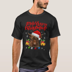 Camiseta Feliz Navidad Highland Cow Western Santa Hat Xma