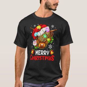 Camiseta Feliz Navidad Highland Cow Western Santa Hat Xma