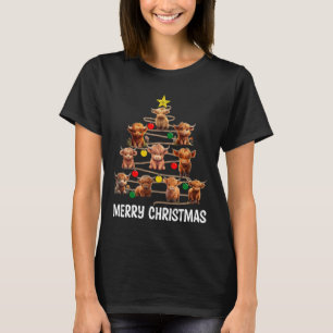 Camiseta Feliz Navidad Highland Cow Western Xmas Tree Paj