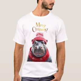 Camiseta Feliz Navidad Hippo Santa sombrero y bufanda