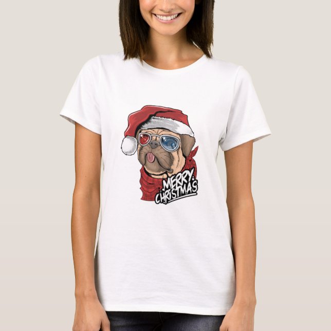 Camiseta Feliz Navidad Hipster Pug (Anverso)