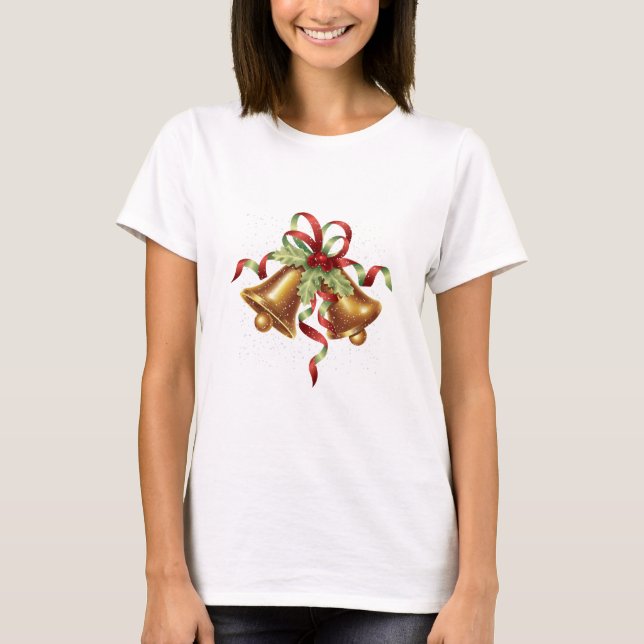 Camiseta Feliz Navidad Holly Golden Bell Red Bow (Anverso)