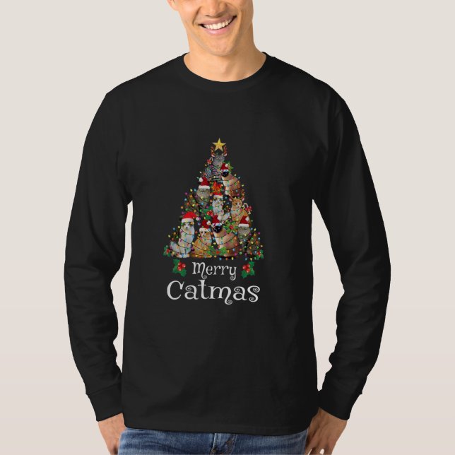 Camiseta Feliz Navidad Hombres Mujeres Niños Gato Gracioso (Anverso)